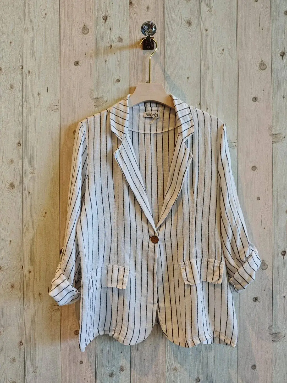 Women's Striped Linen Blazer - Open-Front Long Sleeve Casual Suit Jacket, Lightweight Business Office Wear
