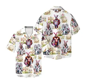 Funny Bigfoot Easter Holiday Hawaiian Shirt, Sasquatch Bunny Egg Spring Celebration Button Down Shirt, Festive Sunday Aloha Shirt for Adults and Youth