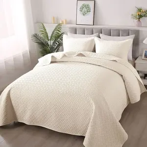 HYLEORY Quilt Set King Size - Reversible Coverlet Bedding Set for All Season 2 Piece (1 Quilt, 1 Pillow Sham)-Beige