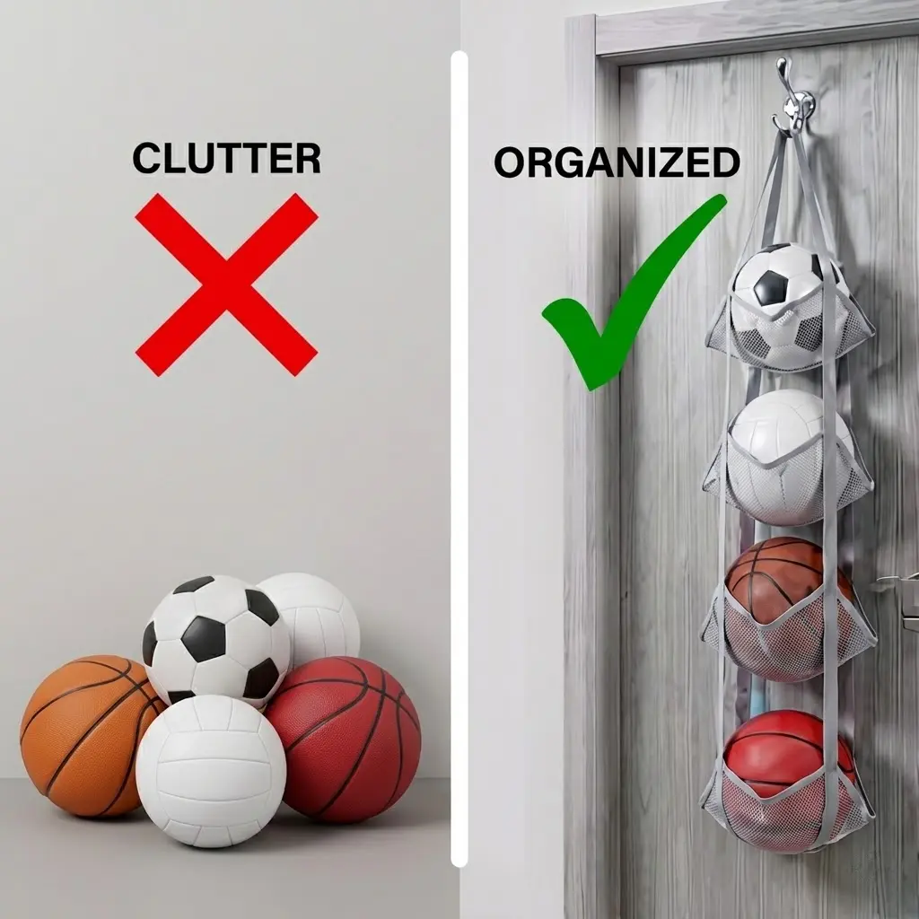 2-Pack, 4-Tier Mesh Ball Storage Organizer, Basketball Holder for Garage, Sports Ball Storage for Basketballs, Toys and Snacks