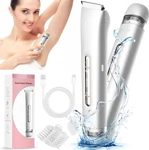 Electric Shaver and Razor Rechargeable 2-in-1 Body and Facial Epilator, Bikini Trimmer for Women, Dual Heads for Painless Trimming of Pubic Hair, Face, Underarms and Legs, IPX7 Waterproof. Summer Gift