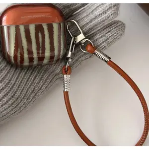 Retro Brown IMD AirPods Case with Lanyard – Shockproof Protective Cover Supports Wireless Charging for AirPods 1/2/3/Pro/Pro 2