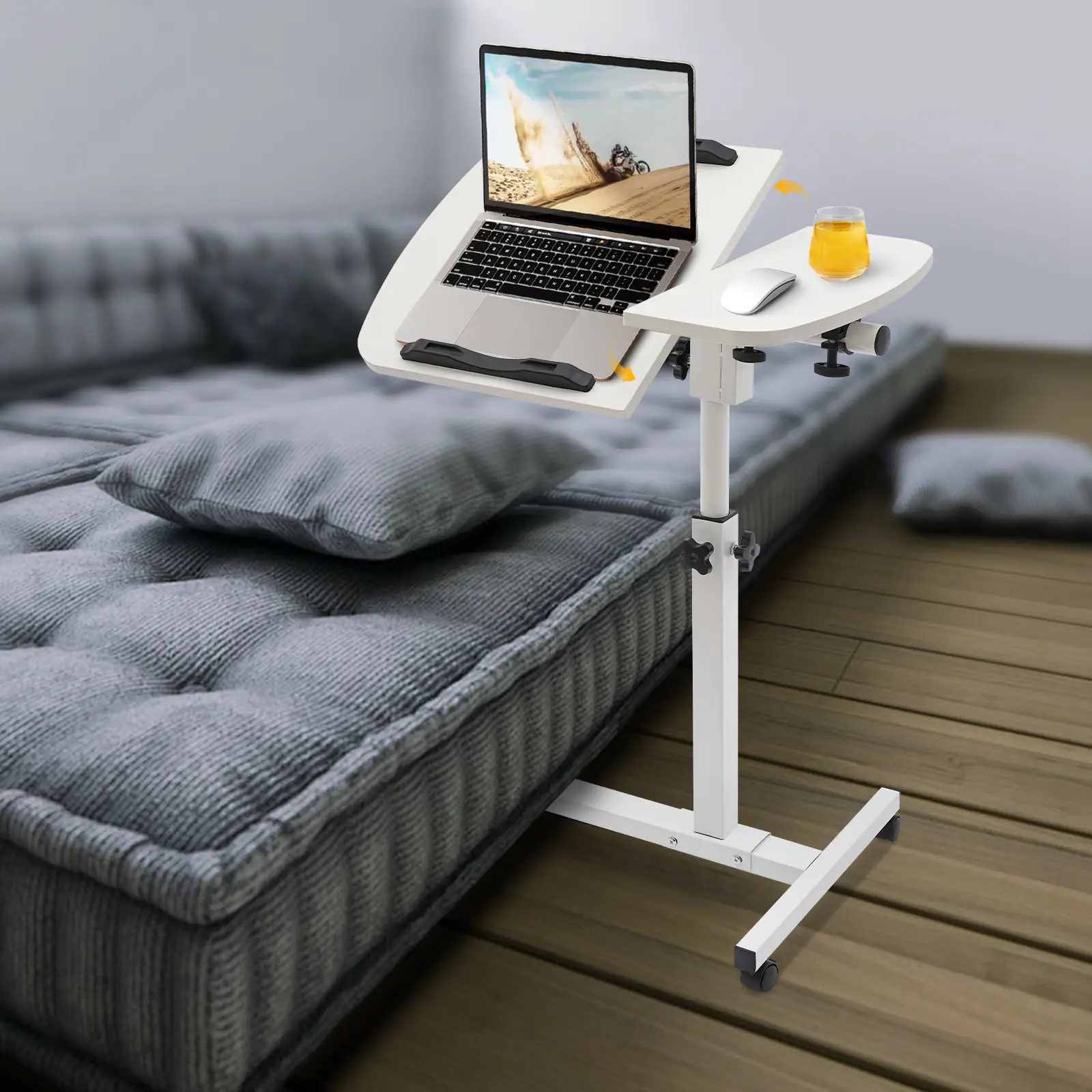 Overbed Angle & Height Adjustable Mobile Rolling Laptop Stand with Lockable Wheels Sofa/Bed Side Table Hospital Table Stand Cart Portable