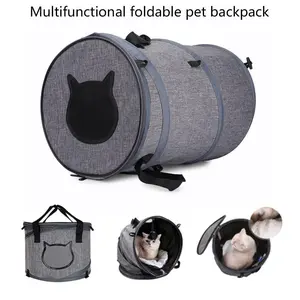 Foldable Pet Adventure Carrier Ultimate Travel Companion for Cats & Dogs with Skylight Design Lightweight Portable Oxford Cloth 18kg Capacity Gray