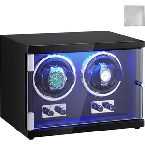 VEVOR Watch Winder, Rotating Watch Box for High-End Automatic Watches, 2 Watch Winder Case with Quiet Japanese Motors, LED Light, Adjustable Direction and Speed, Multi Modes