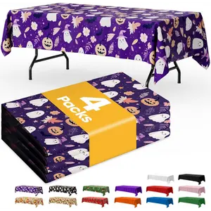 White Plastic Table Cloth - 4 Pack 54" × 108" Rectangle Disposable Tablecloths for 6FT Tables, Waterproof Table Cover for Party, Holiday & Gathering Use