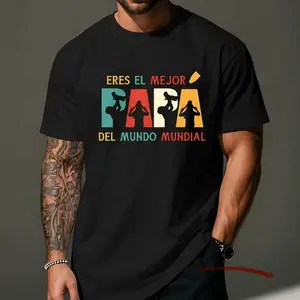 Eres El Mejor Papá Del Mundo Mundial Retro Spanish Dad Graphic T-Shirt, Cotton Comfort Tee, Father’s Day Fashion Outfit, Casual Shirt, Ideal Gift for Dad, Colorful Spanish Present