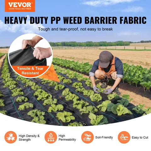 【toolupgrade】VEVOR Premium Heavy Duty Polypropylene Weed Barrier Landscape Fabric, 5.8oz 13x108 ft Industry-Grade Woven Geotextile, Weed Block + Airflow, Easy Installation, Gravel Underlay, Enhances Soil Health