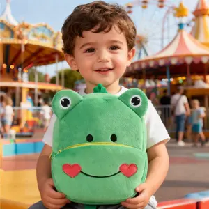 Cute Toddler Frog Backpack,Mini Plush Animal Cartoon Toddler Bag Kindergarten Backpacks for Boys Girls 2-4 Years