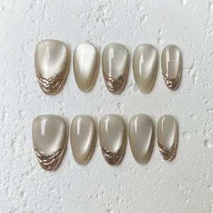 [Luxe] Short Almond Handmade Press on Nails, Fake Nails with Nail tool kit with Jelly Stickers, Reusable, Durable