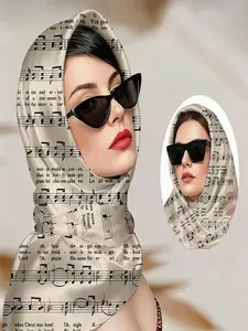 A versatile scarf for hair with vintage sheet music, lyrics, & delicate pink - hued accents, soft beige backdrop—ideal for Christmas carol events, church gatherings, or nostalgic daily style, adding a serene musical charm to hair, neck, or bags as a gentl