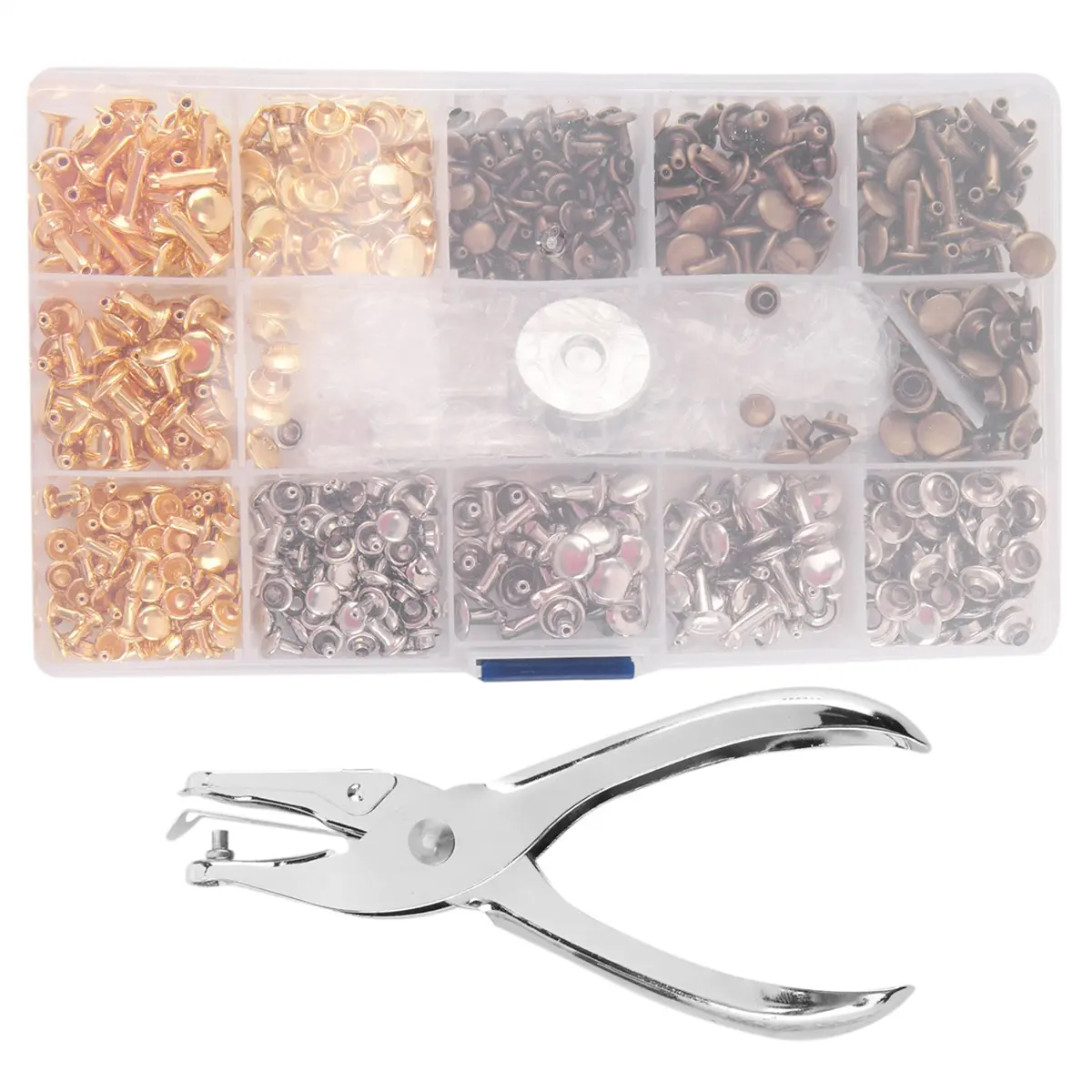 Leather Rivets Kit - 300 Double Cap Rivets (3 Sizes, 3 Colors) with 4 Fixing Tools Including Punching Pliers for DIY Leather Crafts, Clothes, Boots, Bags (Sports & Outdoor Fitness Accessories)