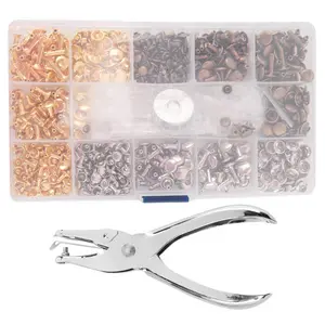 Leather Rivets Kit - 300 Double Cap Rivets (3 Sizes, 3 Colors) with 4 Fixing Tools Including Punching Pliers for DIY Leather Crafts, Clothes, Boots, Bags (Sports & Outdoor Fitness Accessories)