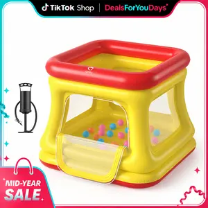 QPAU 3-in-1 Inflatable Bounce House for Toddlers 1-3, Birthday Special, Ball Pit & Trampoline, Inflatable Bouncy House with Pump, Safety Net, Indoor & Outdoor Bubble Bouncer Baby Play Yard