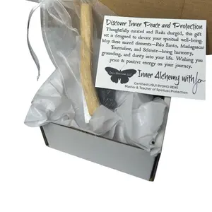 Reiki Charged Protection Gift Set with Palo Santo, Madagascar Tourmaline, Selenite Stick, Crystal Healing Kit for Spiritual Cleansing, Holiday and Birthday Gift, Stocking Stuffer