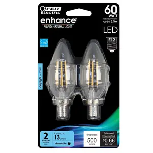Feit Electric 60 Watt Replacement Daylight 5000K E12 Base B10 Dimmable LED Light Bulb 2 Pack