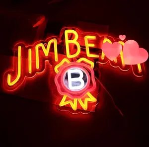 Bar Neon Sign, Jim Beam Whiskey LED Neon Light for Wall Decor, USB Powered Neon Signs, Acrylic Neon Lights for Man Cave, Bedroom, Home Bar, Store, Club, Bistro, Party, Gifts