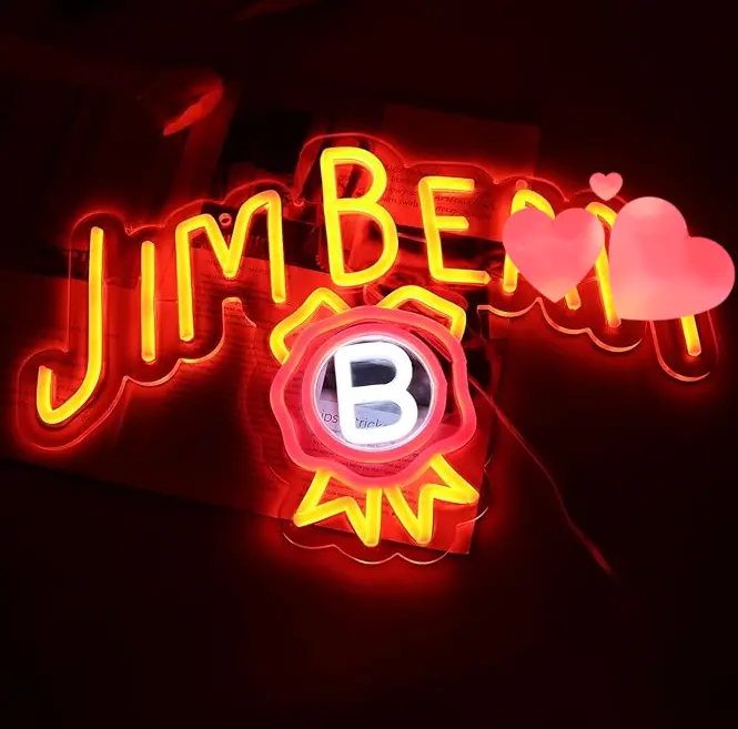 Bar Neon Sign, Jim Beam Whiskey LED Neon Light for Wall Decor, USB Powered Neon Signs, Acrylic Neon Lights for Man Cave, Bedroom, Home Bar, Store, Club, Bistro, Party, Gifts