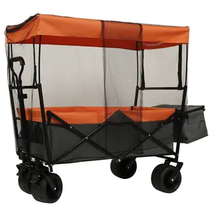 480Lbs Collapsible Wagon with Canopy,Wagon Stroller with 7" All-Terrain Wheels, Lightweight Foldable Wagon, Large Capacity for Camping, Shopping, Sports, and Garden Use,,purple with mosquito net