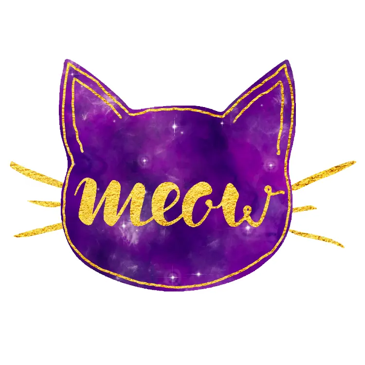 Meow Nebula Cat Vinyl Laptop Sticker with Purple Galaxy Design and Gold Outline for Stylish Cat Lover Accessories
