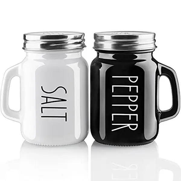 Salt and Pepper Shakers Set, 4 oz Cute Salt Pepper Shaker, Kitchen Decor for Home Restaurants Wedding, Glass Black White Shaker Sets with Stainless Steel Lids