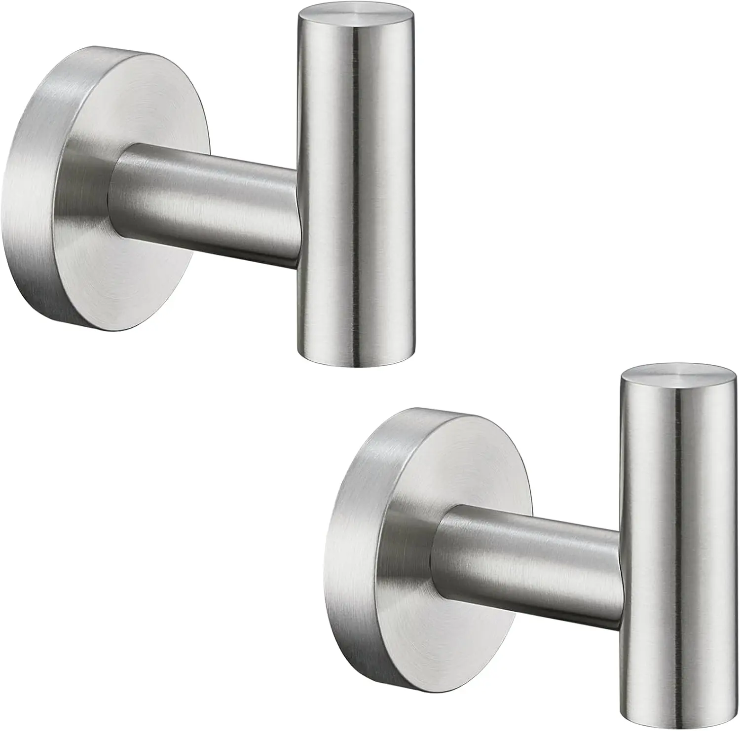 2-Pack Modern Compact Brushed Nickel Round Coat Hooks - 304 Stainless Steel Wall-Mount, Rust-Resistant, 1.77" Depth, 1.34" Rod, Holds Bags, for Bathroom Towels, Kitchen Use, Long-Lasting