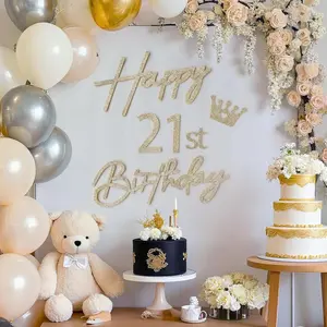 Happy Birthday Sign with 0-9 Numbers for Backdrop Large Glitter Felt Letters & 2 Sets of Numbers Custom Age Kit for Balloon Arch Birthday Party Decorations