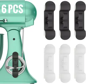 6PCS Cord Organizer for Appliances, Upgraded Kitchen Appliance Cord Wrap, Cord Holder Stick on Pressure Cooker, Coffee Maker, Air Fryer and Blender(3 Black + 3 White)