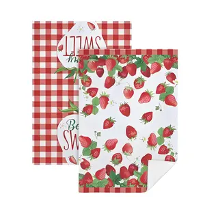 2 Pack itchy grass farm towels  Strawberry Red Gingham Kitchen Towels, Berry Sweet Fruit Pattern Dish Cloths, Highly Absorbent Microfiber Hand Towels for Farmhouse Decor