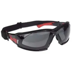 Radians Obliterator Foam-Lined Safety Glasses Black/Red Frame Smoke IQUITY Anti-Fog Lens