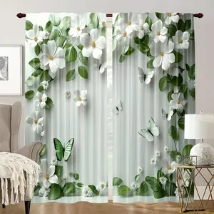 2-Pack Butterfly Print Curtains, Polyester Material, Ideal for Bedroom, Living Room, Office, Easy to Hang, No Curtain Rod Included