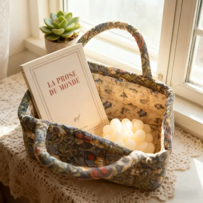 Foldable Fabric Storage Basket, Compact Size, Floral and Solid Color Design, Ideal for Underwear, Toys, Makeup Bags, Bookshelf Organizer, Collapsible Storage Baskets