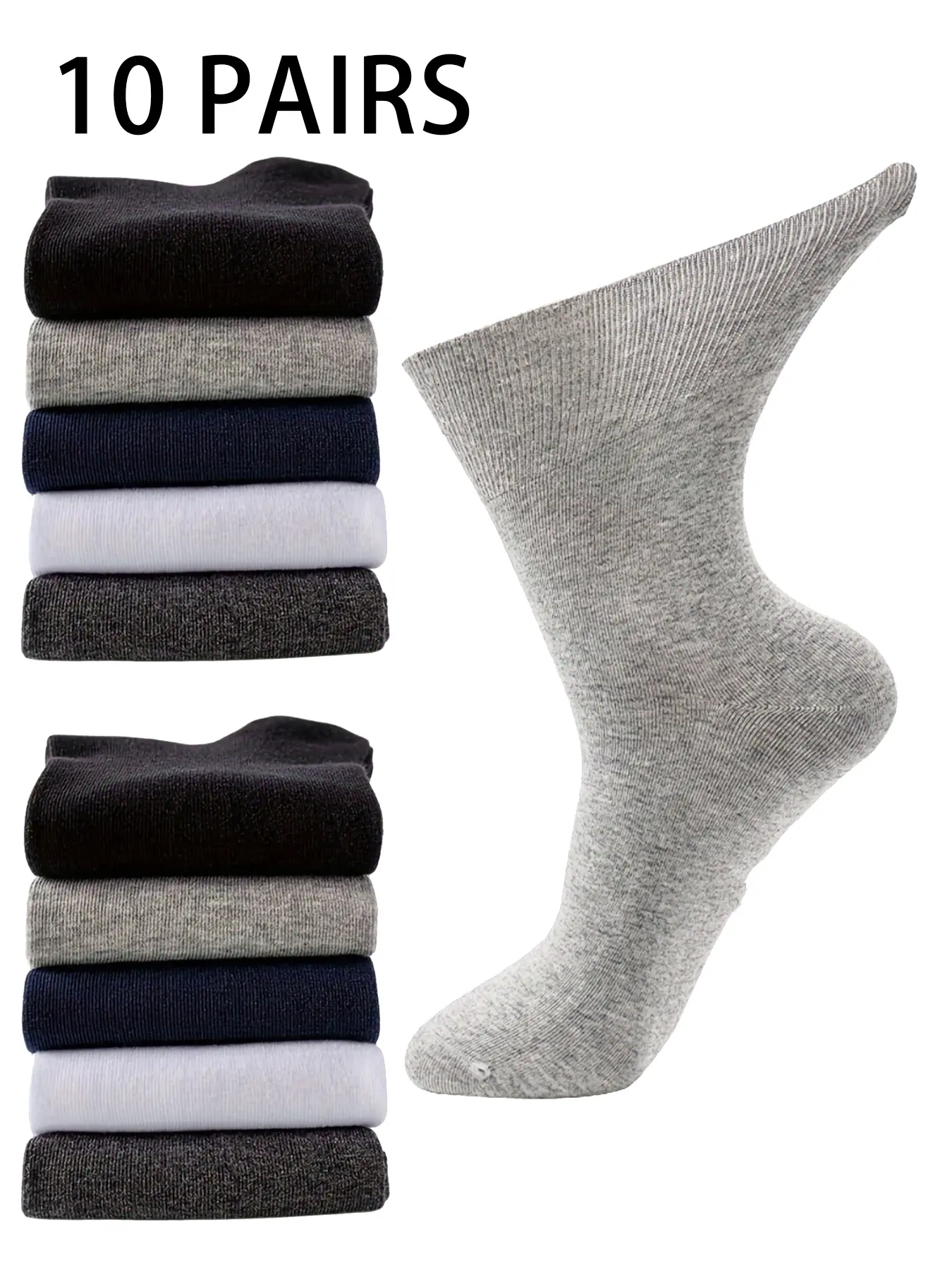 10 Pairs Men's Mid-calf Diabetic Socks , Non-binding Circulatory Crew Socks, Casual Fashion Socks, Casual Comfy Breathable Plain Socks for Daily Wear, Men's Socks for All Seasons,  Socks for Men