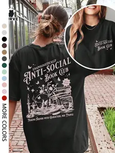 Halloween Women's Home Clothes Skull Book Print Round Neck Knit T-Shirt, Casual Fashion Tee for Daily Wear Outdoor Activities Summer