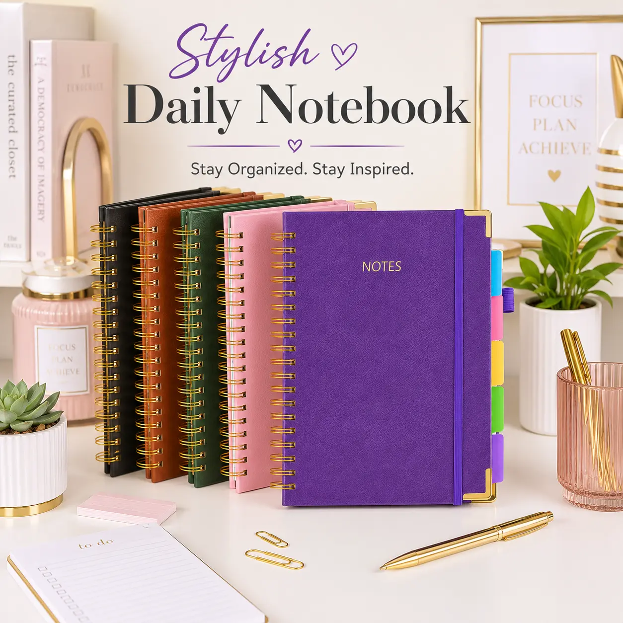 A5 Hardcover Spiral Notebook, 300 Pages, 5 Color Options, Study and Office Note Taking Journal, Daily Planner, Writing Notebook, Gift for Students and Professionals