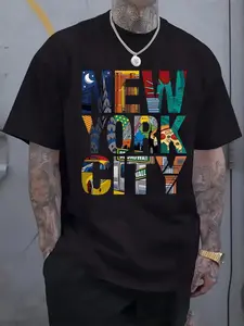 Plus Size Men's T-Shirt Cotton with New York City Pattern Comfortable casual short-sleeved T-shirt in summer, PLUS SIZE