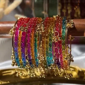 Hot Selling Raindrop Glass Bangles with Kashmiri Ghungroo Bangles Colorful Trendy Unique Design Versatile Accessory for Various Occasions