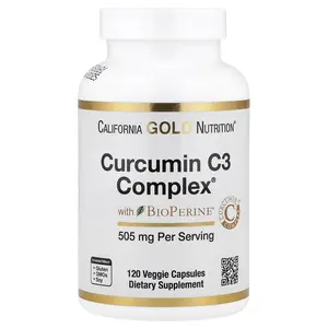California Gold Nutrition Curcumin C3 Complex®  with BioPerine® Black Pepper Extract, Turmeric Curcumin Complex, Enhanced Bioavailablity, 120 Veggie Capsules