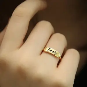 Personalized Name Ring Engraved Cute Couple Dating Ring Stainless Steel Stackable Rings Customized Dainty Gift for Girlfriend Emily Design