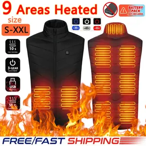 9 Areas Heated Vest for Men Usb Smart Heated Jacket Winter Outing Warm Zip-up Lightweight  Casual Sleeveless Jacket Outerwear Winter Gifts Christ Gifts