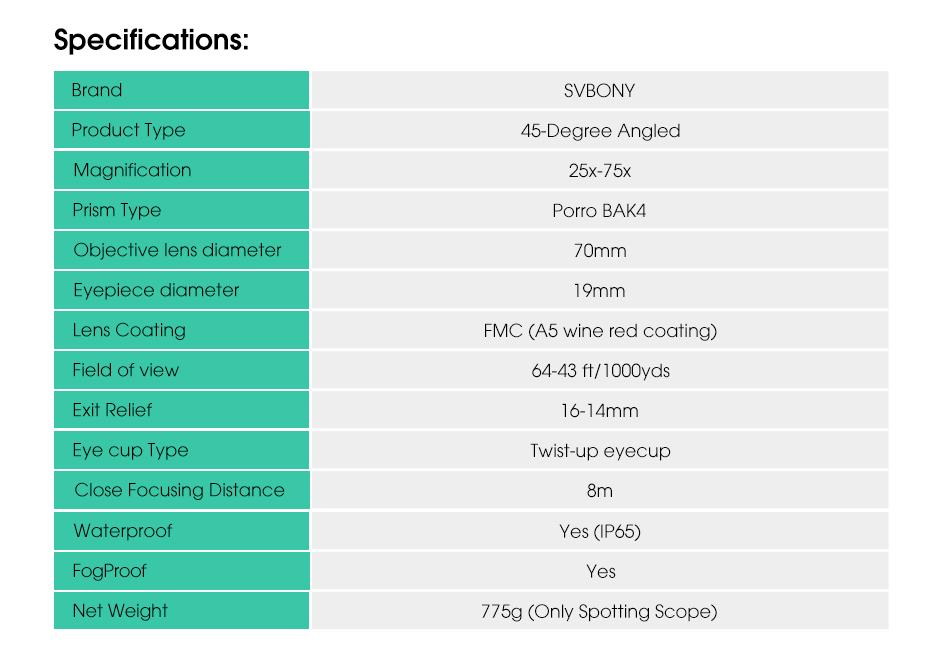 SVBONY SV28 Plus 25 - 75x70 Angled Spotting Scope - Tripod, Upgraded Adapter - IP65 Waterproof, Ideal for Daily Observation  Birding