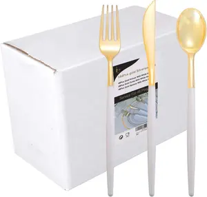 I00000 144Pcs Gold Plastic Silverware, Gold Plastic Utensils Set,Disposable Utensils Heavy Duty,Disposable Silverware Set Includes 48 Forks,48 Knives,48 Spoons for Wedding & Party