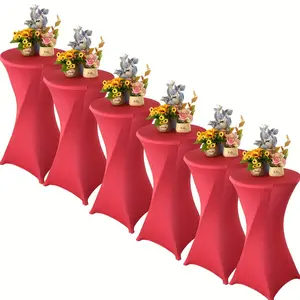 6-Pack  4-Way Stretch Lycra Spandex Tablecloth Set Lycra Elastic Cocktail Round Tablecloth Spandex Table Covers Table Linen For Weddings, Hotel, Banquets, Events, Home, Parties, Restaurants Indoor/Outdoor Gatherings Bar Background Decor