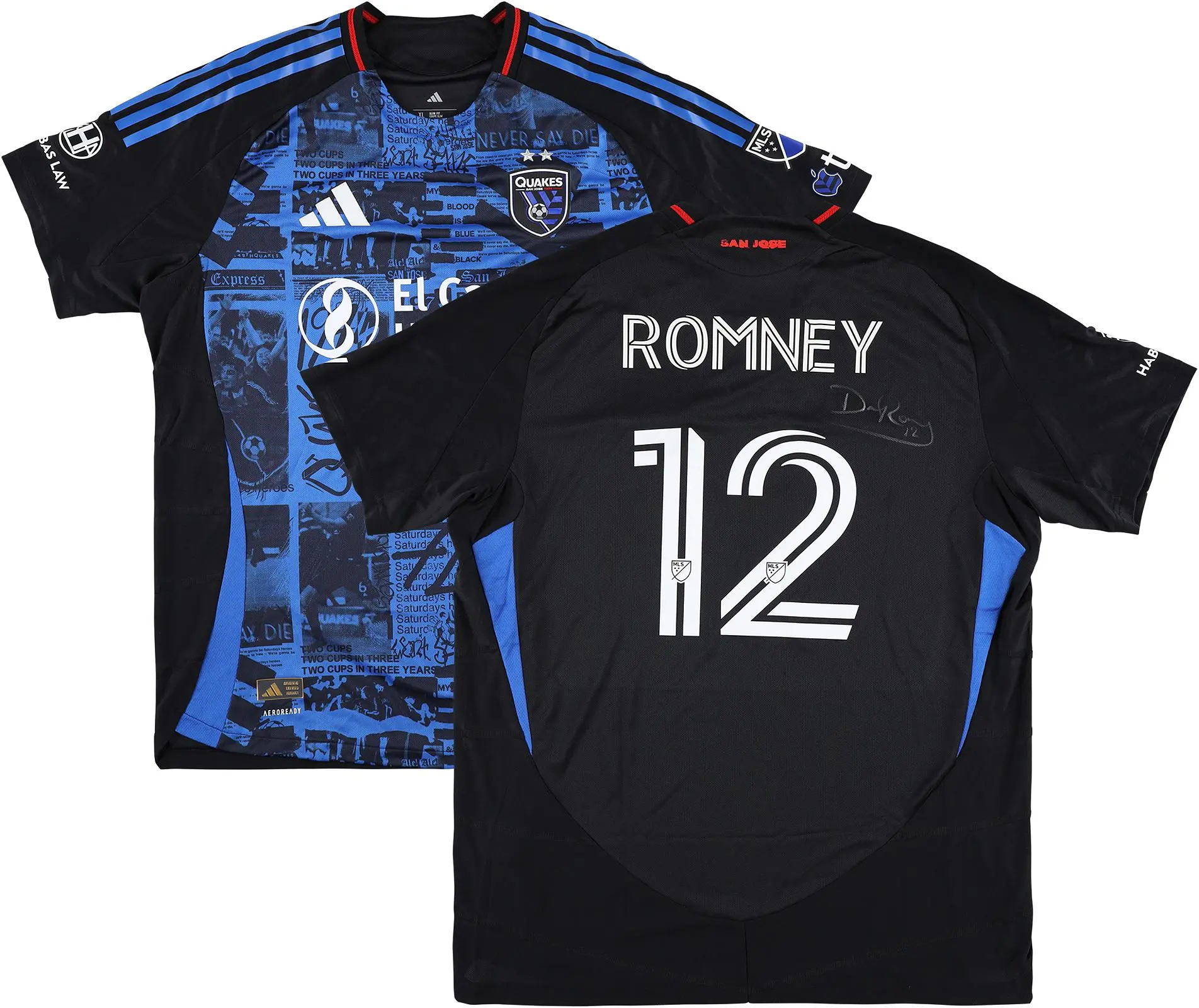 Dave Romney San Jose Earthquakes Autographed Match-Used #12 Black Jersey from the 2025 MLS Season - Size XL - Fanatics Authentic Certified - Soccer Memorabilia