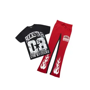 Edel Black/Burgundy T-Shirt/Stacked Baggy Track Pant Set