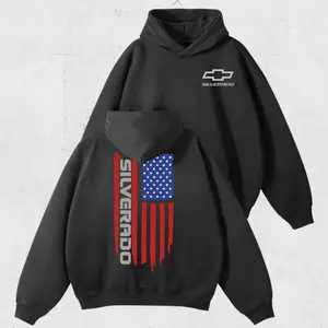 Chevrolet Silverado American Flag Hoodie – Vintage Pickup Truck Graphic, Patriotic USA Flag Sweatshirt for Men, Classic Chevy Tribute Gift