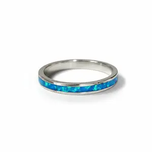 Sterling Silver 925 Blue Opal Unisex Band Ring