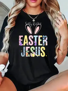 Silly Rabbit Easter Jesus Black T Shirt With Colorful Bunny Ears And Religious Text Design