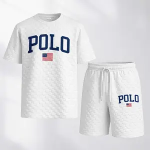 Men's Spring/Summer Drawstring Shorts Set—Crafted From Plaid Fabric Featuring Athletic-Themed Prints, This Casual Set—Comprising A Short-Sleeve Shirt And Matching Shorts—Is An Ideal Choice For Both Everyday Wear And Sports Activities.