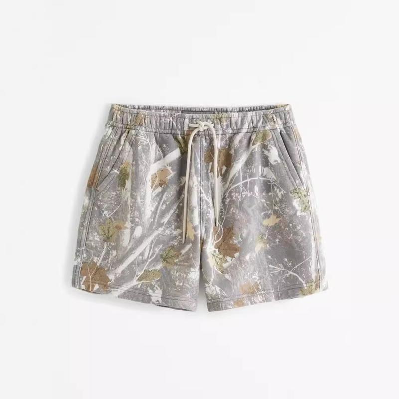 Camo Sweat Shorts Maple Leaf Print Drawstring Elastic High Waist Casual Loose Workout Shorts with Pockets gym daily wear short